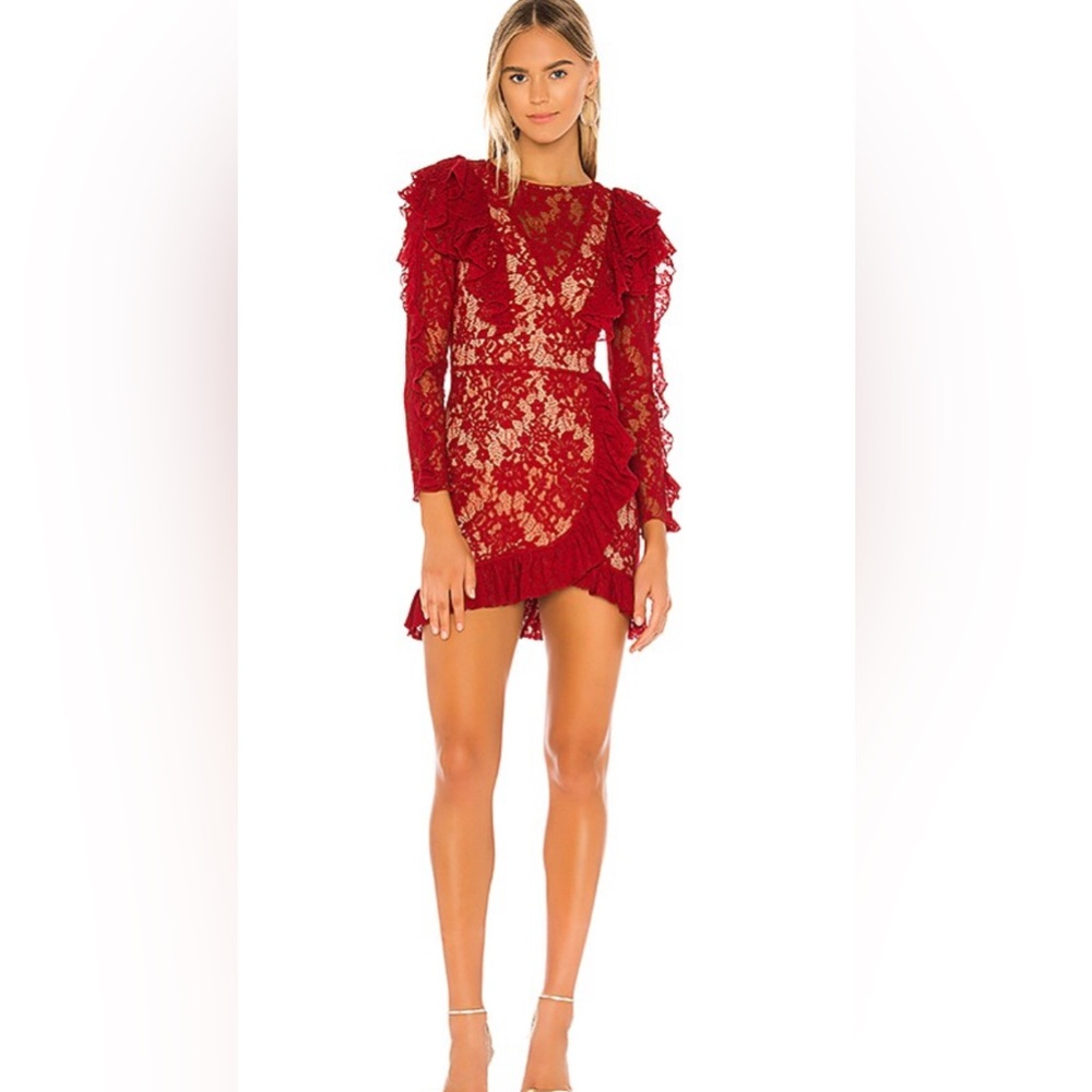 Majorelle‎ Pamina Mini Dress Rouge Red Lace Ruffle Long Sleeve Size Small NEW